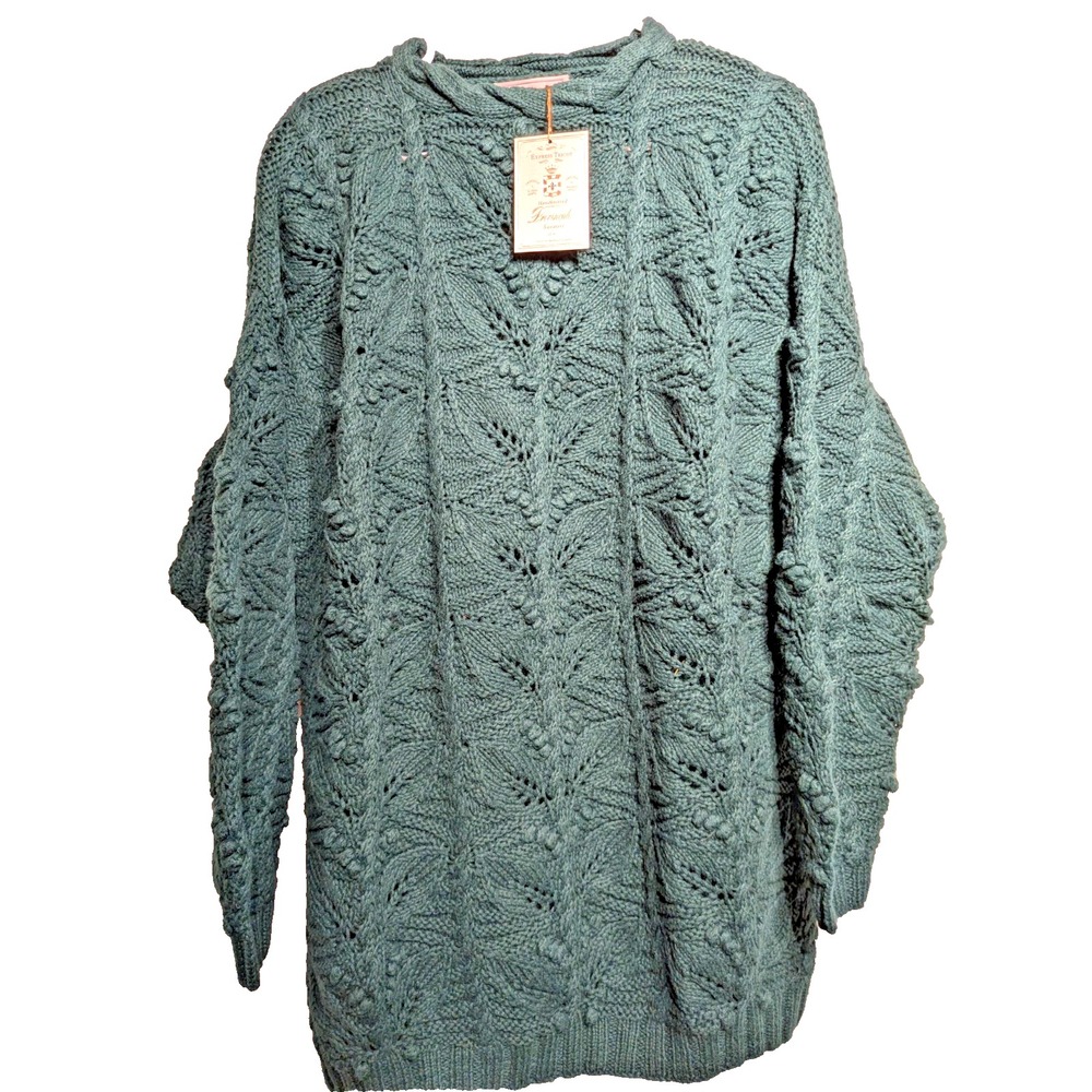 NEW Vintage Express Tricot Sweater Womens M+ Green Cable Knit Chunky Handknitted
